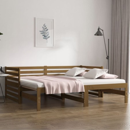 vidaXL Sofá cama extraíble madera maciza pino marrón miel 2x(90x190)cm
