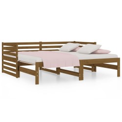 vidaXL Sofá cama extraíble madera maciza pino marrón miel 2x(90x190)cm