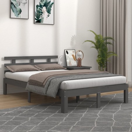 vidaXL Estructura de cama madera maciza gris tamaño king 150x200 cm