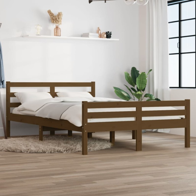 vidaXL Estructura de cama king madera maciza marrón miel 150x200 cm vidaXL Estructura de cama king madera maciza marrón miel 150x200 cm