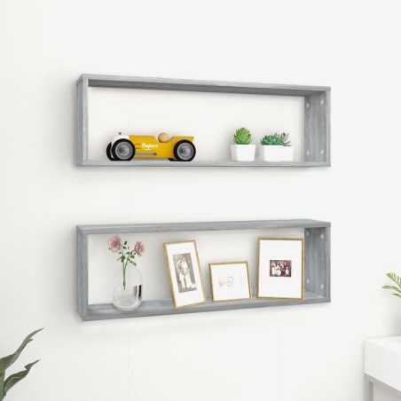 vidaXL Estante cúbico de pared 2 uds madera gris Sonoma 80x15x26,5cm