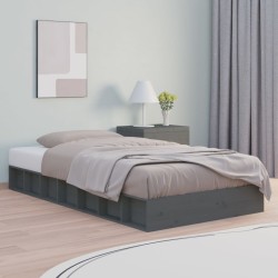 vidaXL Estructura de cama doble madera maciza gris 135x190 cm