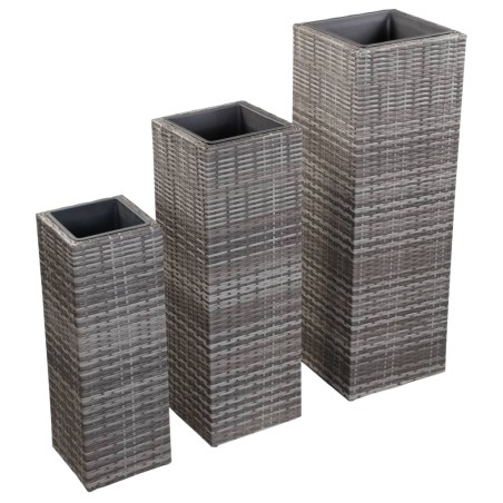 vidaXL Conjunto de arriates 3 piezas ratán sintético gris