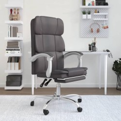 vidaXL Silla de oficina reclinable cuero sintético gris