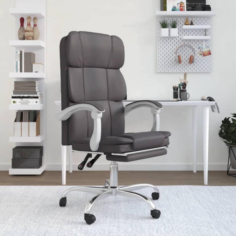 vidaXL Silla de oficina reclinable cuero sintético gris vidaXL Silla de oficina reclinable cuero sintético gris