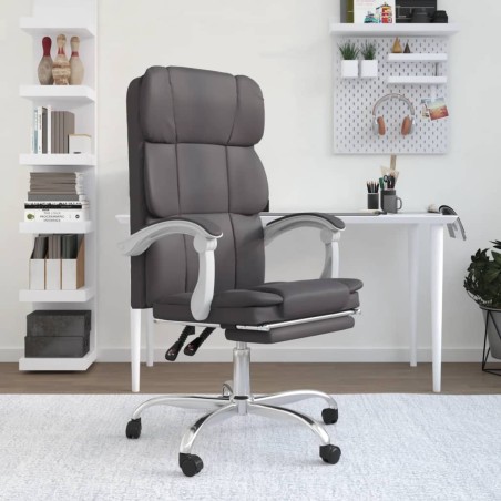 vidaXL Silla de oficina reclinable cuero sintético gris