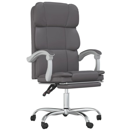 vidaXL Silla de oficina reclinable cuero sintético gris