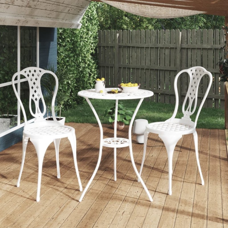 vidaXL Mesa y sillas de bistró 3 piezas aluminio fundido blanco vidaXL Mesa y sillas de bistró 3 piezas aluminio fundido blanco