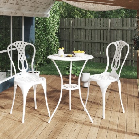 vidaXL Mesa y sillas de bistró 3 piezas aluminio fundido blanco