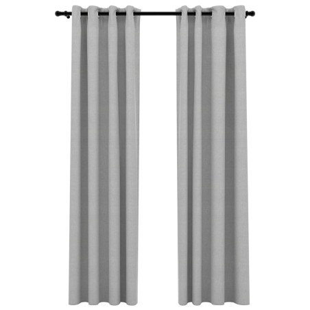 vidaXL Cortinas opacas con ojales look de lino 2 pzas gris 140x245 cm
