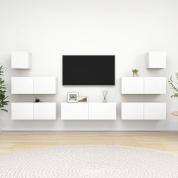 vidaXL Set de muebles de salón TV 7 piezas madera de ingeniería blanco