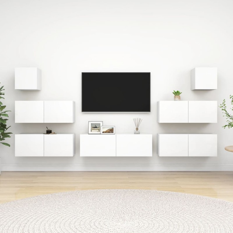 vidaXL Set de muebles de salón TV 7 piezas madera de ingeniería blanco