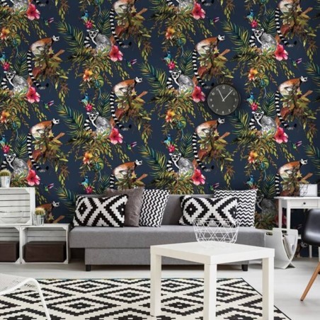 DUTCH WALLCOVERINGS Papel pintado lémur azul petróleo