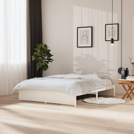 vidaXL Estructura de cama madera maciza blanco tamaño king 150x200 cm