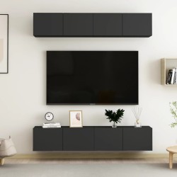 vidaXL Muebles de salón 4 uds madera ingeniería negro 80x30x30 cm