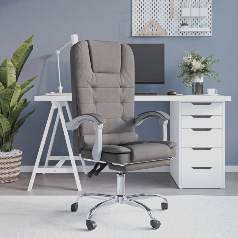 vidaXL Silla de oficina reclinable con masaje tela gris taupé vidaXL Silla de oficina reclinable con masaje tela gris taupé