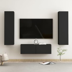 vidaXL Set de muebles de salón TV 3 pzas madera de ingeniería negro