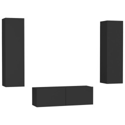 vidaXL Set de muebles de salón TV 3 pzas madera de ingeniería negro