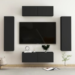 vidaXL Set de muebles de salón TV 4 pzas madera de ingeniería negro