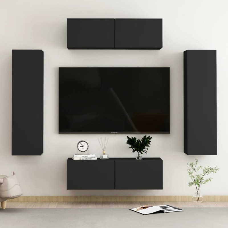 vidaXL Set de muebles de salón TV 4 pzas madera de ingeniería negro