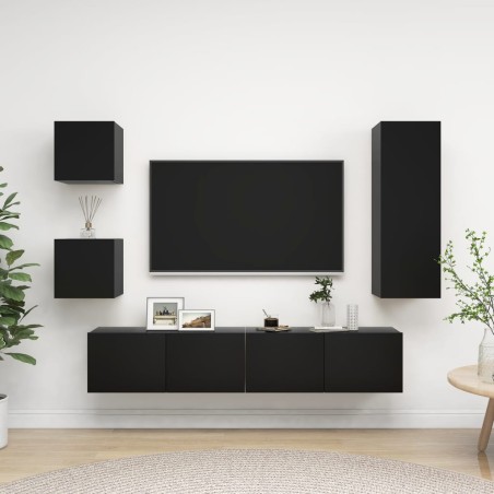 vidaXL Set de muebles de TV 5 piezas madera contrachapada negro