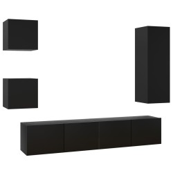 vidaXL Set de muebles de TV 5 piezas madera contrachapada negro