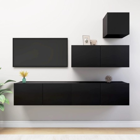 vidaXL Set de muebles de salón TV 4 piezas madera contrachapada negro