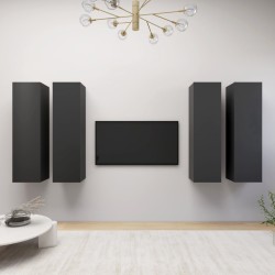 vidaXL Muebles de salón 4 pzas madera ingeniería gris 30,5x30x110 cm