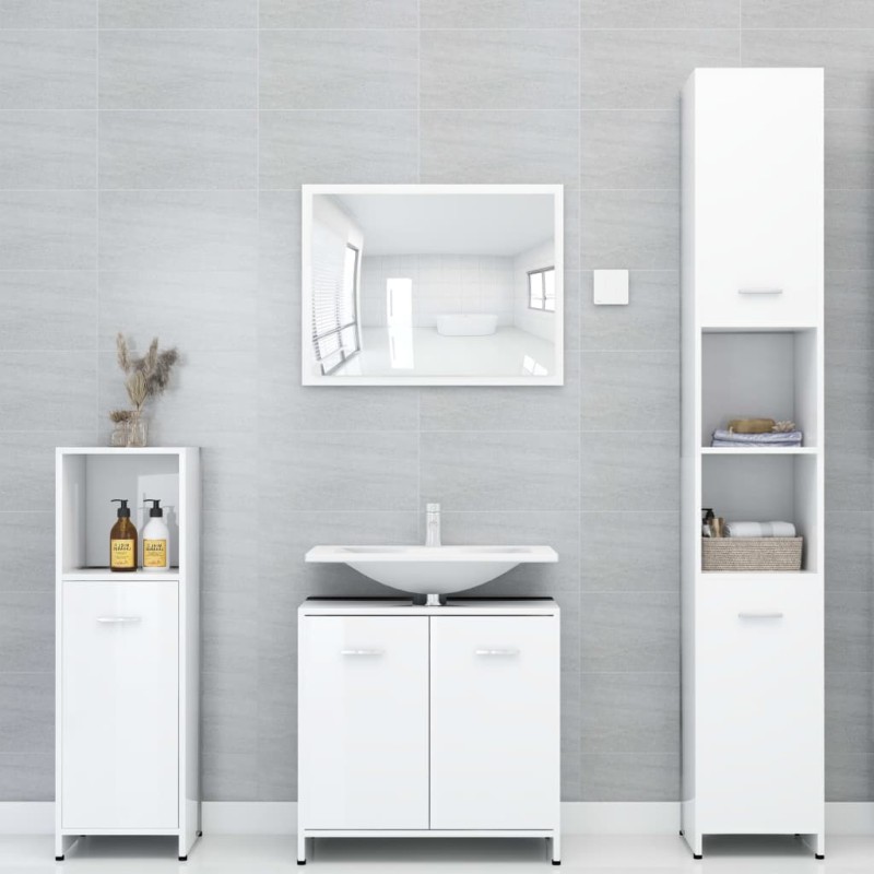 vidaXL Juego muebles de baño 4 piezas madera ingeniería blanco brillo vidaXL Juego muebles de baño 4 piezas madera ingeniería blanco brillo