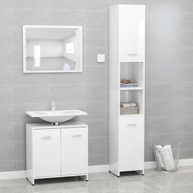 vidaXL Juego muebles de baño 3 piezas madera ingeniería blanco brillo