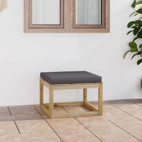 vidaXL Reposapiés de jardín con cojín madera de pino impregnada verde