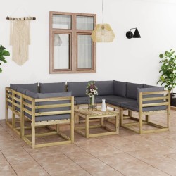 vidaXL Set de muebles de jardín 9 piezas con cojines madera impregnada