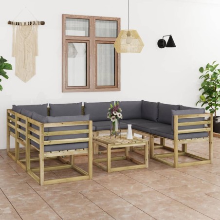 vidaXL Set de muebles de jardín 9 piezas con cojines madera impregnada
