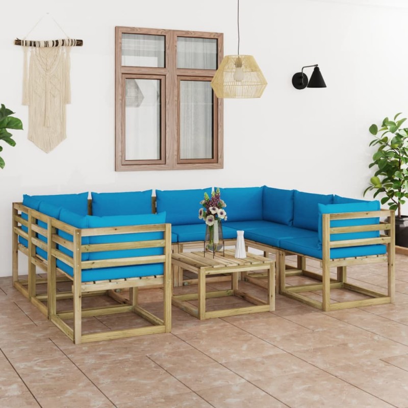 vidaXL Set de muebles de jardín 9 piezas con cojines madera impregnada vidaXL Set de muebles de jardín 9 piezas con cojines madera impregnada
