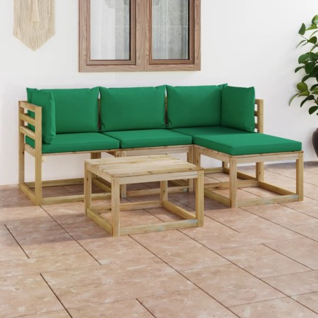 vidaXL Juego de muebles de jardín 5 piezas con cojines verdes