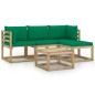 vidaXL Juego de muebles de jardín 5 piezas con cojines verdes vidaXL Juego de muebles de jardín 5 piezas con cojines verdes