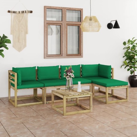 vidaXL Set de muebles de jardín 6 piezas con cojines madera impregnada