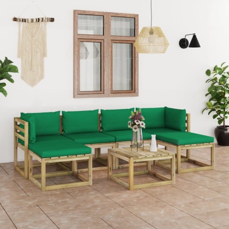 vidaXL Set de muebles de jardín 7 piezas con cojines madera impregnada