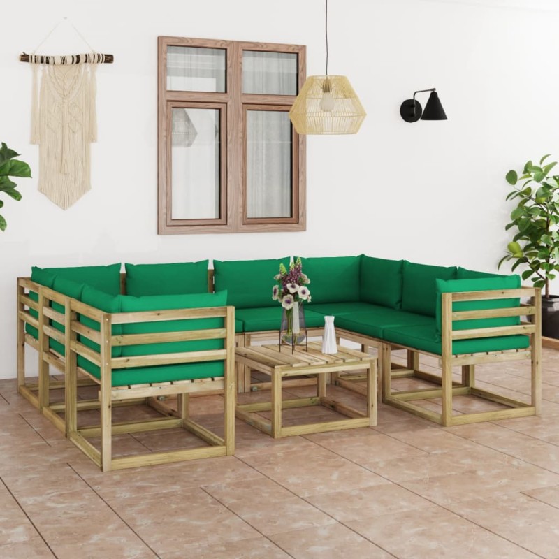 vidaXL Set de muebles de jardín 9 piezas con cojines madera impregnada vidaXL Set de muebles de jardín 9 piezas con cojines madera impregnada