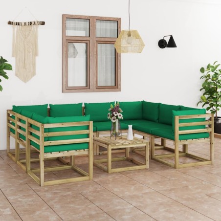 vidaXL Set de muebles de jardín 9 piezas con cojines madera impregnada