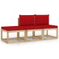 vidaXL Juego de muebles de jardín 3 piezas con cojines rojos vidaXL Juego de muebles de jardín 3 piezas con cojines rojos