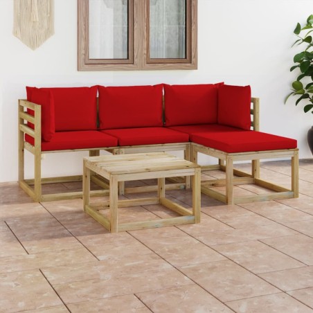 vidaXL Juego de muebles de jardín 5 piezas con cojines rojos