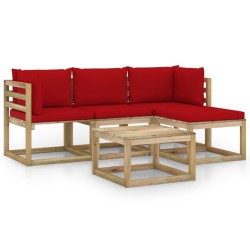 vidaXL Juego de muebles de jardín 5 piezas con cojines rojos