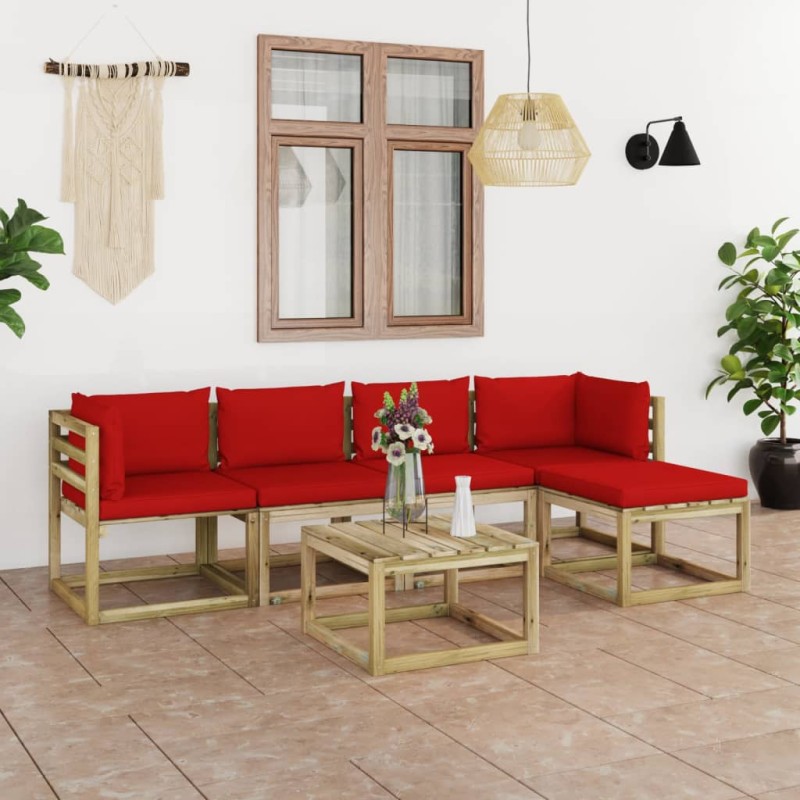 vidaXL Set de muebles de jardín 6 piezas con cojines madera impregnada vidaXL Set de muebles de jardín 6 piezas con cojines madera impregnada