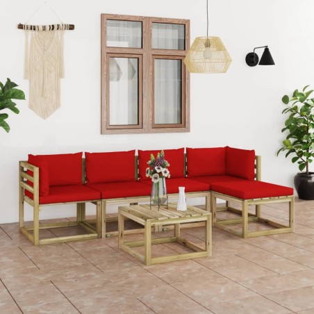 vidaXL Set de muebles de jardín 6 piezas con cojines madera impregnada