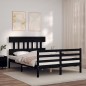 vidaXL Estructura cama de matrimonio con cabecero madera maciza negro vidaXL Estructura cama de matrimonio con cabecero madera maciza negro
