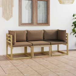 vidaXL Sofá de jardín de 3 plazas con cojines gris taupe