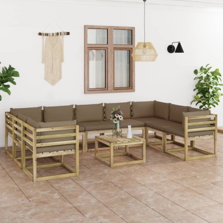 vidaXL Set de muebles de jardín 10 pzas con cojines madera impregnada