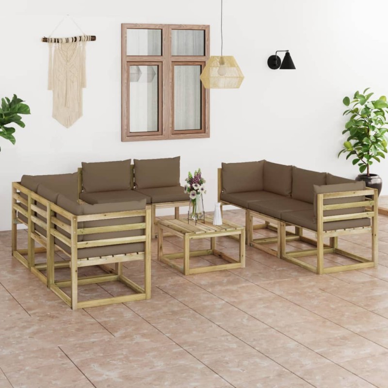 vidaXL Set de muebles de jardín 9 piezas con cojines madera impregnada vidaXL Set de muebles de jardín 9 piezas con cojines madera impregnada