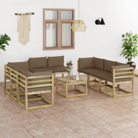vidaXL Set de muebles de jardín 9 piezas con cojines madera impregnada